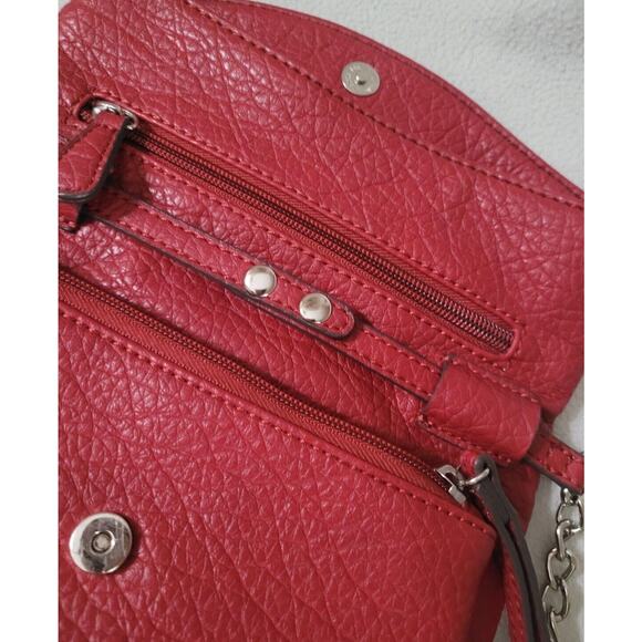 Nine West Deep Red Vegan Leather Crossbody Purse Handbag Flap Chain Strap - Picture 3 of 12